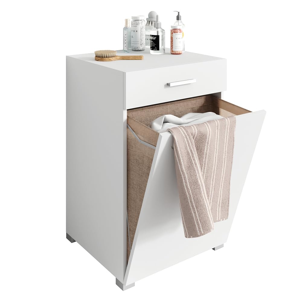 Vicco Mueble de baño Matteo, Blanco, 50 x 78.5 cm, con Cesta de Ropa integrada y solución de Almacenamiento