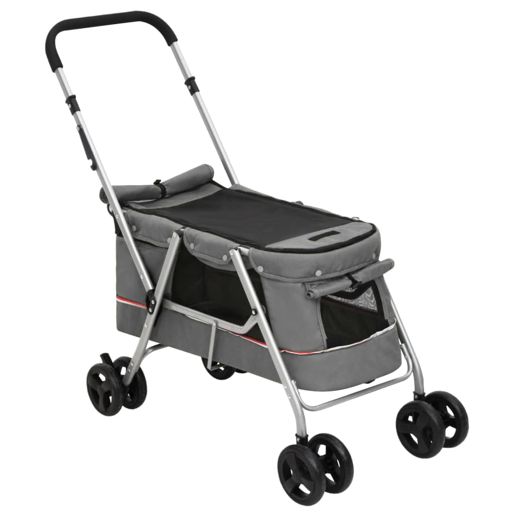vidaXL Poussette pour chien pliante Gris 100x49x96 cm Tissu de lin, poussette pour chiot, poussette pour chien à roulettes