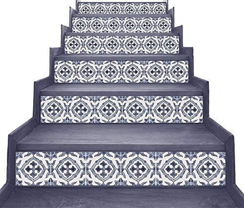 InfiniteDots Peel and Stick Stair-Riser Decals - Moroccan Hand Painted Tiles Look - Pack of 5 Strips (Step Height 6" inch)