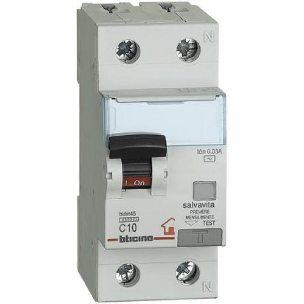 Bticino GC8813AC6 Btdin-Rs Interruttore Magnetotermico Differenziale Rcbo Ac 1P+N 6A 4.5Ka 30Ma