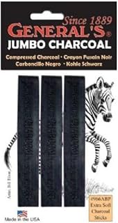 General's Jumbo Compressed Charcoal Sticks, 3 Pack, Black, 6B