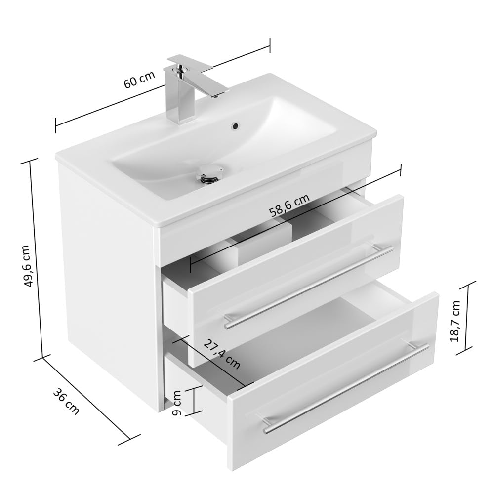 Magnolia Home Badmöbel Mars 600 Slimline SoftClose Farbe Weiss Hochglanz