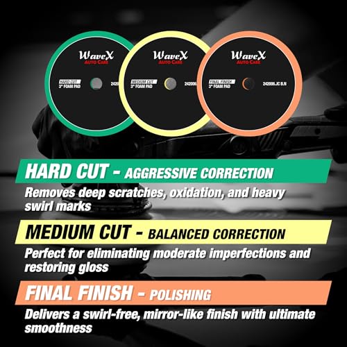 Image of Wavex 3-Inch Medium Cut Foam Pad for Car | Low Profile 20mm Design for Extreme Performance | Medium-Density Foam for Balanced Correction | Compatible with DA & Rotary Polisher | Washable & Reusable