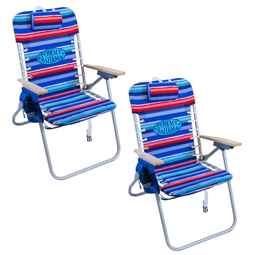 Image of Tommy Bahama Hi-Boy 17 inch Seat Height 4-Position Lace-Up Suspension Folding Beach Backpack Chair
