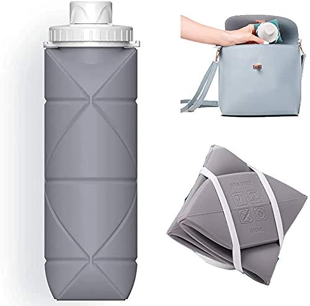 KASTWAVE Collapsible Sports Water Bottles Leakproof Valve BPA Free Silicone Foldable Water Bottle for Gym Camping Sports Lightweight Travel Bottle Durable 20oz