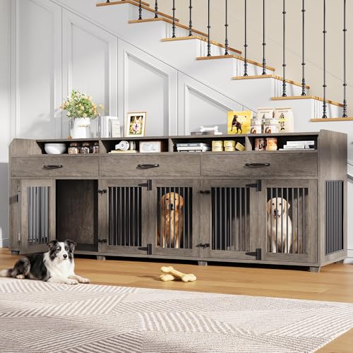 Image of AMERLIFE 95 inch Dog Crate Furniture, Multi-Functional TV Stand with Storage
