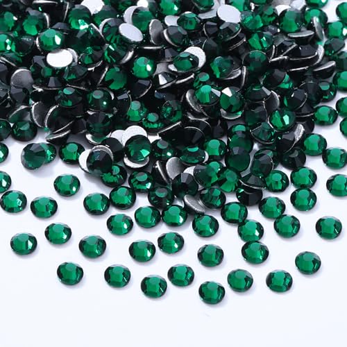 Image of Green Flatback Rhinestones, Glass Rhinestones for Nail Art and Craft, Glue Fix, Loose Crystal Gemstones(Green, SS6, 2880pcs, 1.9-2.0mm)