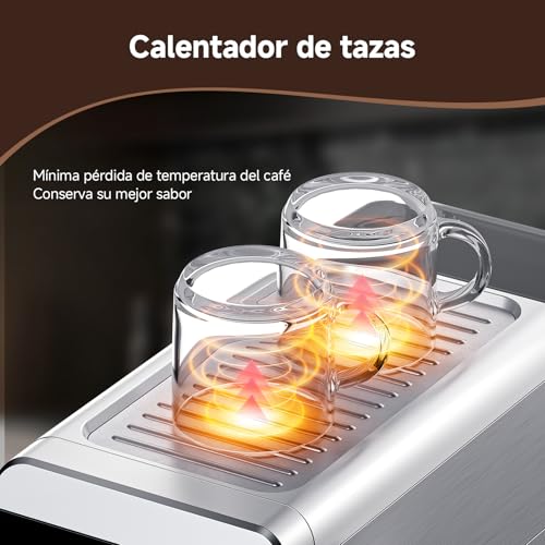 AMZCHEF Cafetera Espresso 20 Bares con Espumador de Leche, 1350W de Acero Inoxidable con Pantalla LED y Depósito Extraíble de 1,2 L, Diseño Compacto para el Hogar - imagen 7