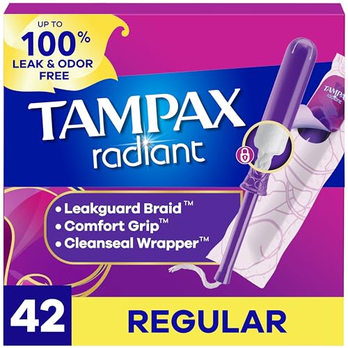Tampax Radiant Tampons 42 R 2.7X 3/4/ 42ct, Pink and Blue