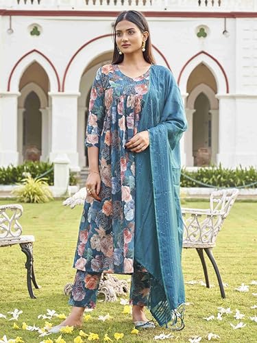 Image of Womanista Women Cotton Blend Sequinns Work Alia Cut Flared Kurta Set