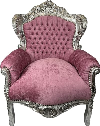 Casa Padrino Fauteuil Baroque Rose/Argent - Fauteuil de Salon en Bois Massif Fait Main - Fauteuil...