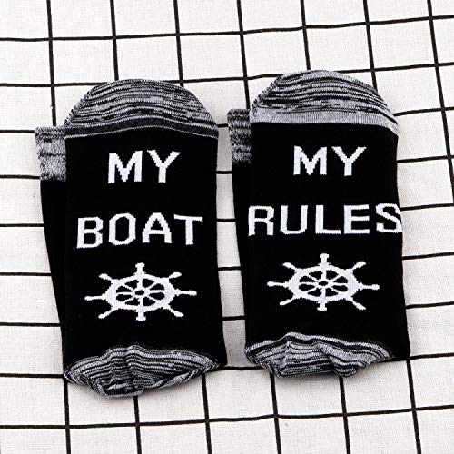 JXGZSO 2 Pairs My Boat My Rules Socks Boating Gift Boat Captain Socks Gift for Sailor Men (My Boat My Rules)3