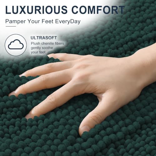 Image of Smiry Thick Small Chenille Bathroom Rugs 24x16, Extra Absorbent Striped Bath Mat, Machine Washable, Rubber Backing, Bath Rugs for Bathroom, Tub & Shower, Home Decor Accessories, Blackish Green