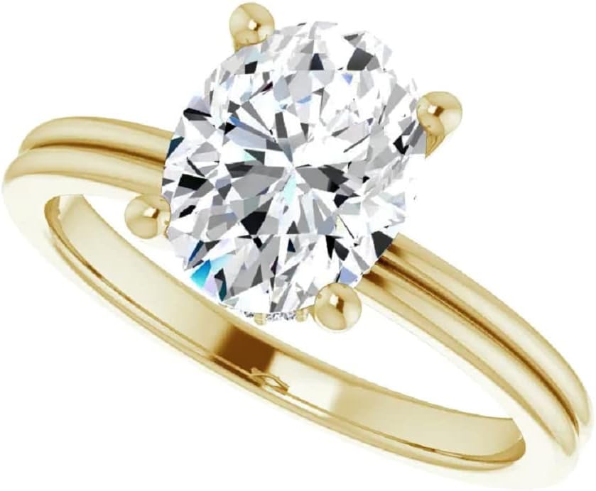 Generic 14K Solid Yellow Gold Handmade Engagement Ring, 1.75 CT Oval Cut Moissanite Solitaire Ring Diamond Wedding Ring for Her/Women, Anniversary Best Rings, VVS1 Colorless