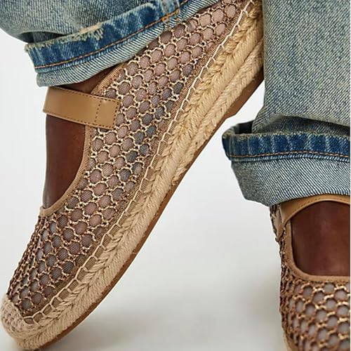 KysBloes Woven Platform Mary Janes Espadrille Flats for Women Wegde Mesh Ballet Flats Fishnet Buckle Strap Pumps Raffia Ballerina Shoes 6