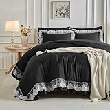Joyreap Lace Ruffle Bed in a Bag Black, Queen Size Microfiber 7pcs Ruffled...