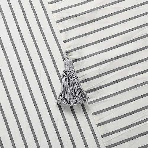 Dosly Idées Gray And Beige Stripe Patchwork Cotton Fabric Tassel Shower Curtain For Bathroom,Farmhouse,Country Rustic And Cute Style,72 X 84 In #TOP1