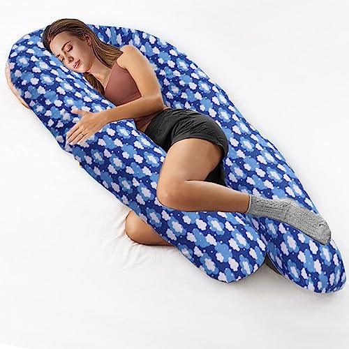 Image of COOZLY U Shaped Pregnancy Pillow | Maternity Pillow | 100% Cotton Removable Covers| Premium PregnoCare Fibres (U Super Premium, Clouds)