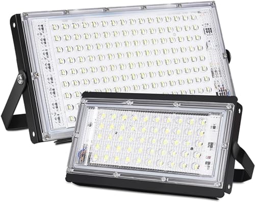ソーラーライト LED スポットライト 屋外照明 エクステリアプロジェクター 屋外投光器 街路灯 庭、裏庭、ガレージ、出入り口用(2 Pieces Warm White,50W)
