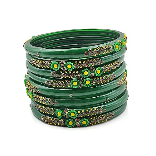 Image of Glass Bangles With Beautiful Flower Design For Women And Girls