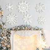 Wooden Large Snowflake Ornaments Sign Christmas Decorations 6 Pack, Wood Hollow White Snowflakes Crafts Winter Hanging Plaques Decorations 6 Size of Cutouts New Year Wall Bedroom Living Room Decor