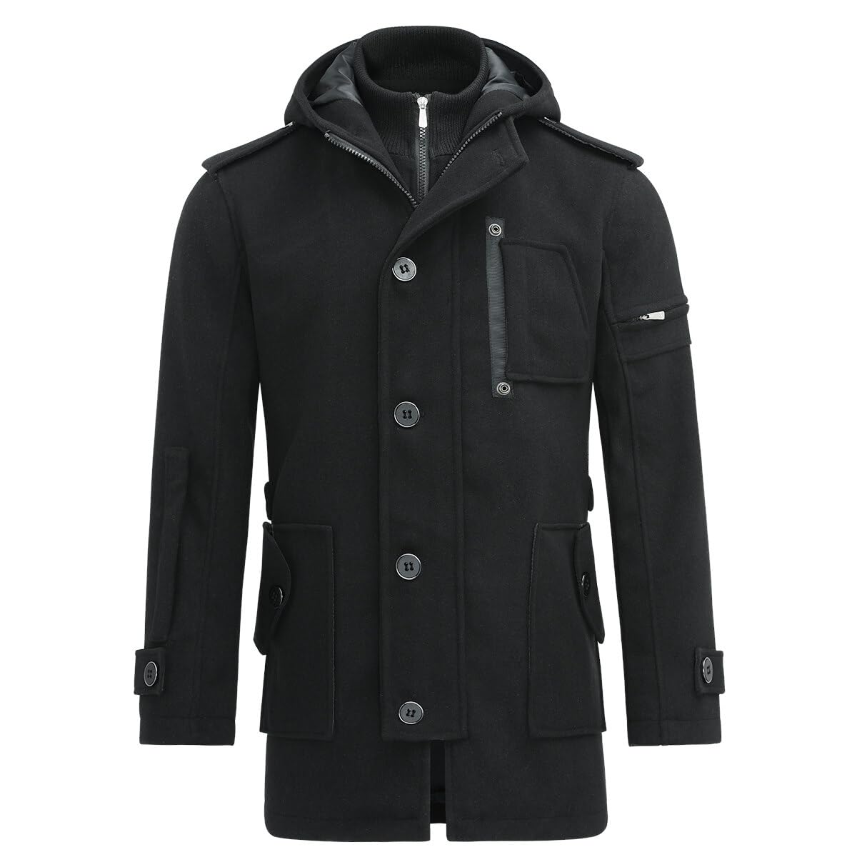 YOUTHUP Manteau Homme en Laine Hiver Chaud Veste avec Capuche Epais Parka Trench Coat Caban