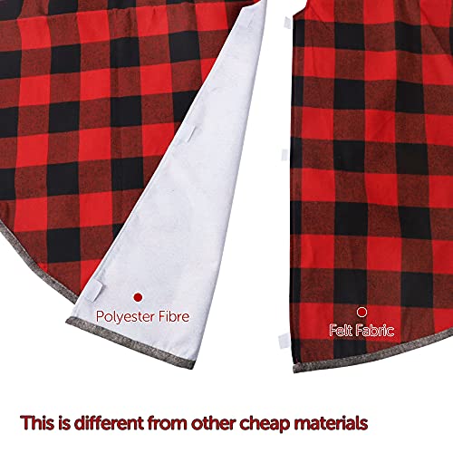 Juegoal 32 Inch Christmas Tree Skirt, Soft Red and Black Plaid Christmas Tree Mat for Xmas Party Decoration, Merry Christmas Base Cover for Christmas Tree Holiday Decor - Image 6