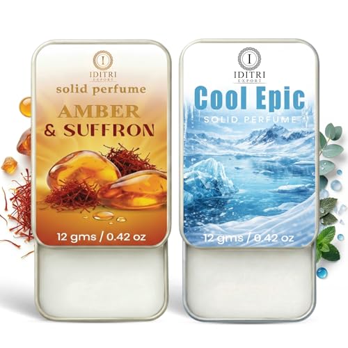 Image of IDITRI EXPORT Solid Perfume |Amber & Saffron&Cool Epic Alcohol Free Wax Perfume Balm, Long Lasting | Pocket Tin 12g, Pack Of 2| Non Greasy Smooth Glide, Travel Friendly Unisex