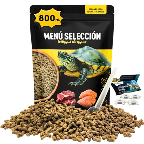 AF® - 800 ml Comida Tortugas de Agua, 200 gr Comida Tortuga | Menú Selección con Ingredientes Naturales + Vitaminas Esenciales + Ebook + Vaso medidor | Pienso Tortugas de Tierra