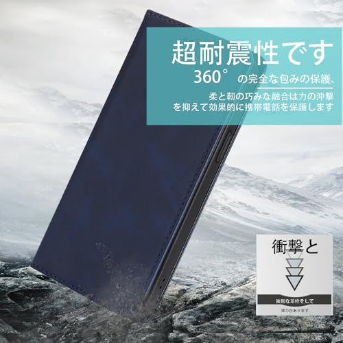 対応京セラ BASIO4 KYV47 BASIO 4 ベーシオ4 かんたんスマホ2 A001KC 手帳型 シェルノートブックタイプ保護カバーノートブックカード収納側マグネットブラケット機能互換性のある耐衝撃性軽量モダンシンプルファッションPUレザー折りたたみ式フル保護カバー男性と女性のスマートフォンケース用(ダークブルー)