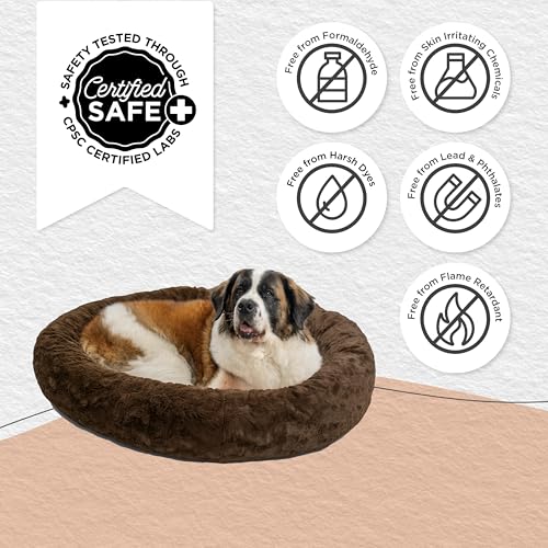 Image of Best Friends by Sheri The Original Calming Donut Dog Bed for Extra-Large Dogs up to 150 lbs, Lux Faux Fur, Dark Brown, 45 inch x 45 inch