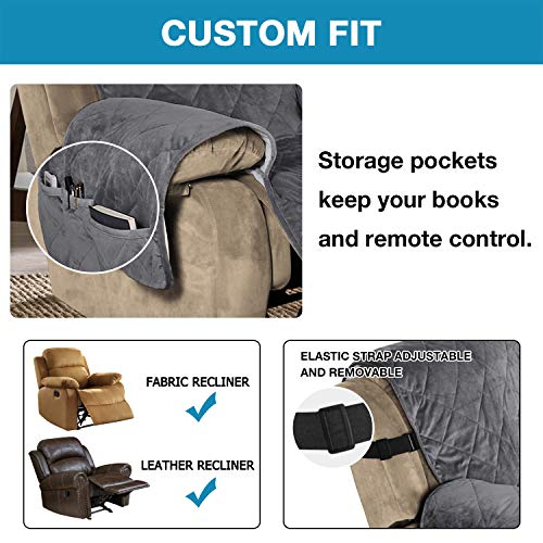 Flamingo P Recliner Covers Velvet Slip Resistant Recliner Sofa Slipcover Seat Width Up To 28" Couch Furniture Protector With 2" Elastic Straps Recliner Cover - Grey #TOP5