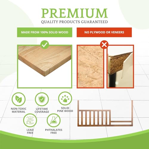 Image of Toddler Bed Safety Guard Rail for Oxford Baby, Soho, Ozlo & Avalon Baby Convertible Cribs - Solid Wood Rail for Toddler Bed Conversion - Safety Rails for Children (Amber Brown, Option 1)