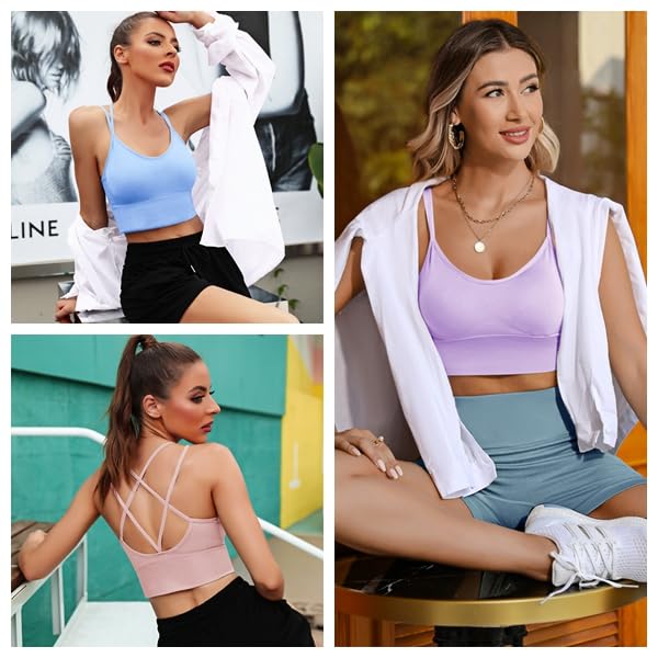 Image of Sykooria 3 Pack Strappy Sports Bra for Women Sexy Crisscross for Yoga Running Athletic Gym Workout Fitness Tank Tops