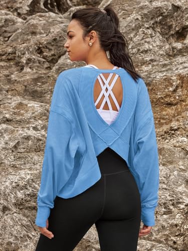 Image of Panadila Womens Open Back Workout Tops Long Sleeve Shirts