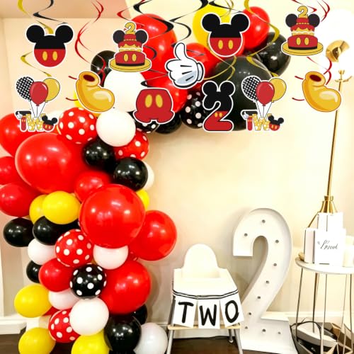 Image of Red 2nd Birthday Hanging Swirl Decorations,Mouse Birthday Party Ceiling Streamers,Red Mouse Theme Party Supplies, Party Favors for Boys Kids(38 Pcs)