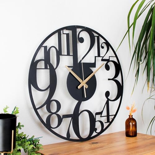 Image of Metal Wall Clock for Living Room, Bedroom, Office, Kitchen, Home and Hall, Stylish Designer Big Size Modern Wall Watch for Home Decor Black (Numeric, 50 CMS)