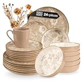 Moritz & Moritz MARIELLA Ensemble de vaisselle en grès 6 personnes 24 pièces - Service de table moderne en beige avec un design ludique, Service à café facile à entretenir avec un set de plats, de