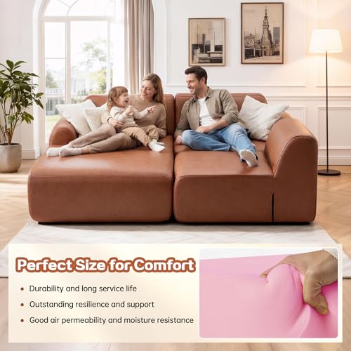 Image of KEIKI 2Seat Modular Boneless Sectional Corduroy Sofa Couch with Chaise for Living Room Home Office Family Friendly Homeowners Cozy Warm Perfect for Entertaining Refined Design Antique Brown