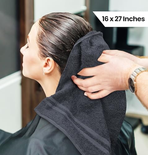 Image of Utopia Towels Cotton Bleach Proof Salon Towel 16 by 27 inches, Bleach Safe 100% Cotton Hand Towel for Gym, 12 Pack, Dark Grey