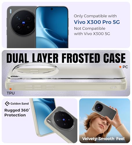 Image of Golden Sand for Vivo X300 Pro 5G - Rugged Frosted Semi Transparent PC Shock Proof Slim Back Case for Vivo X300 Pro, Dune Cream
