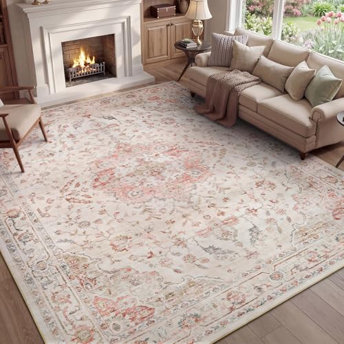 PADOOR 9X12 Area Rug,Rugs for Living Room,Soft Pink Rugs for Bedroom,Machine Washable Rug Non Slip Carpet for Dining Room Living Room Bedside Office Pink 9' x 12' (Rectangular)