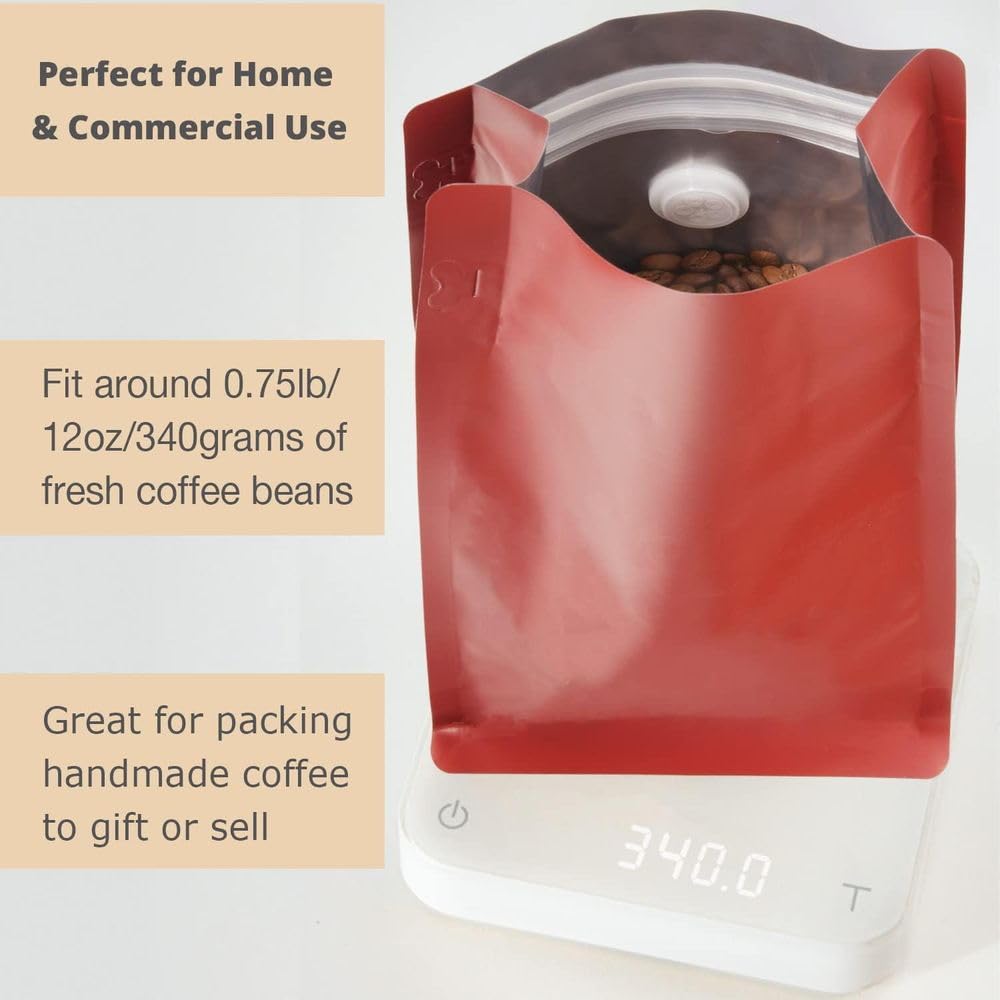 Bolsas de café con válvula 50 bolsas rojas 12 oz revestimiento aceite, alta barrera for desgasificación, almacenamiento alimentos cierre hermético pestaña for tirar, paquete