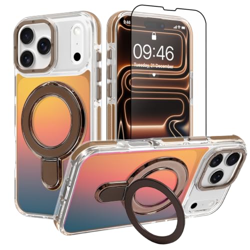 Image of Magnetic for iPhone 17 Pro Case with Stand [Compatible with Magsafe] [Cute Fashion Fluorescent Design] [1 Screen Protector] Slim Translucent Matte Case for iPhone 17 Pro 6.3 inch 2025, Desert