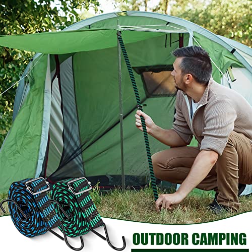 8 Pack 80 Inches Adjustable Flat Bungee Cords With Hook Heavy Duty Elasticity Long Bungee Straps 1 Inch Width Latex Straps Anti-Rust Metal Buckle Luggage Rope For Cargo (Green Black, Blue Black) #TOP4