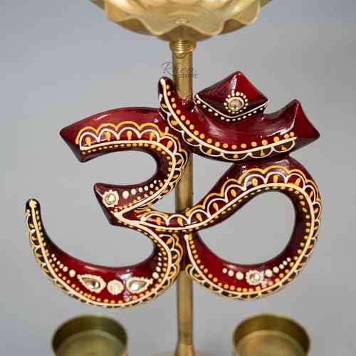 Image of OM Tea Light Holder Metal Candle Stand, Antique Brass Finish