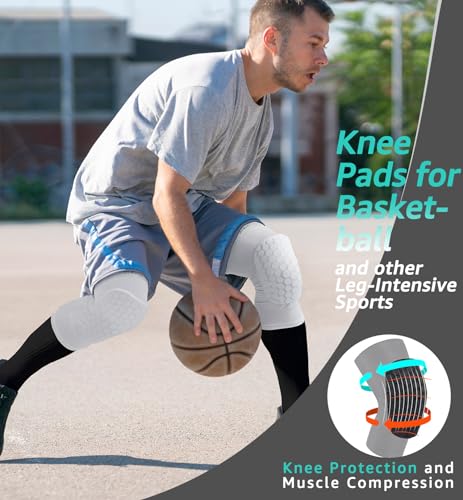 Image of HiRui Knee Pads for Kids Youth Adult, Basketball Baseball Knee Brace Knee Support, Collision Avoidance Kneepad Compression Knee Sleeve for Volleyball Football Cycling Running-1Pair (White, XL)