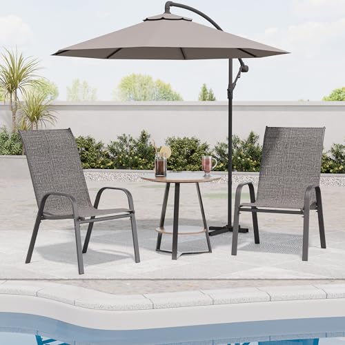Image of Patio Chairs Set of 2, Outdoor Dining Chairs Stackable for All Weather, Breathable Metal Modern Outside Furniture Chair for Pool Side, Garden, Backyard Deck, Dark Grey