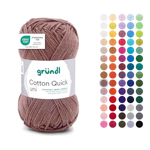 Gründl Wolle Cotton Quick uni - dünne Wolle zum Häkeln - Strickgarn - Häkelgarn - Glänzend und hautfreundlich - 100% Baumwolle - 1 Knäuel 50 g / 125 m - Nadelstärke 3-4 - kaffee