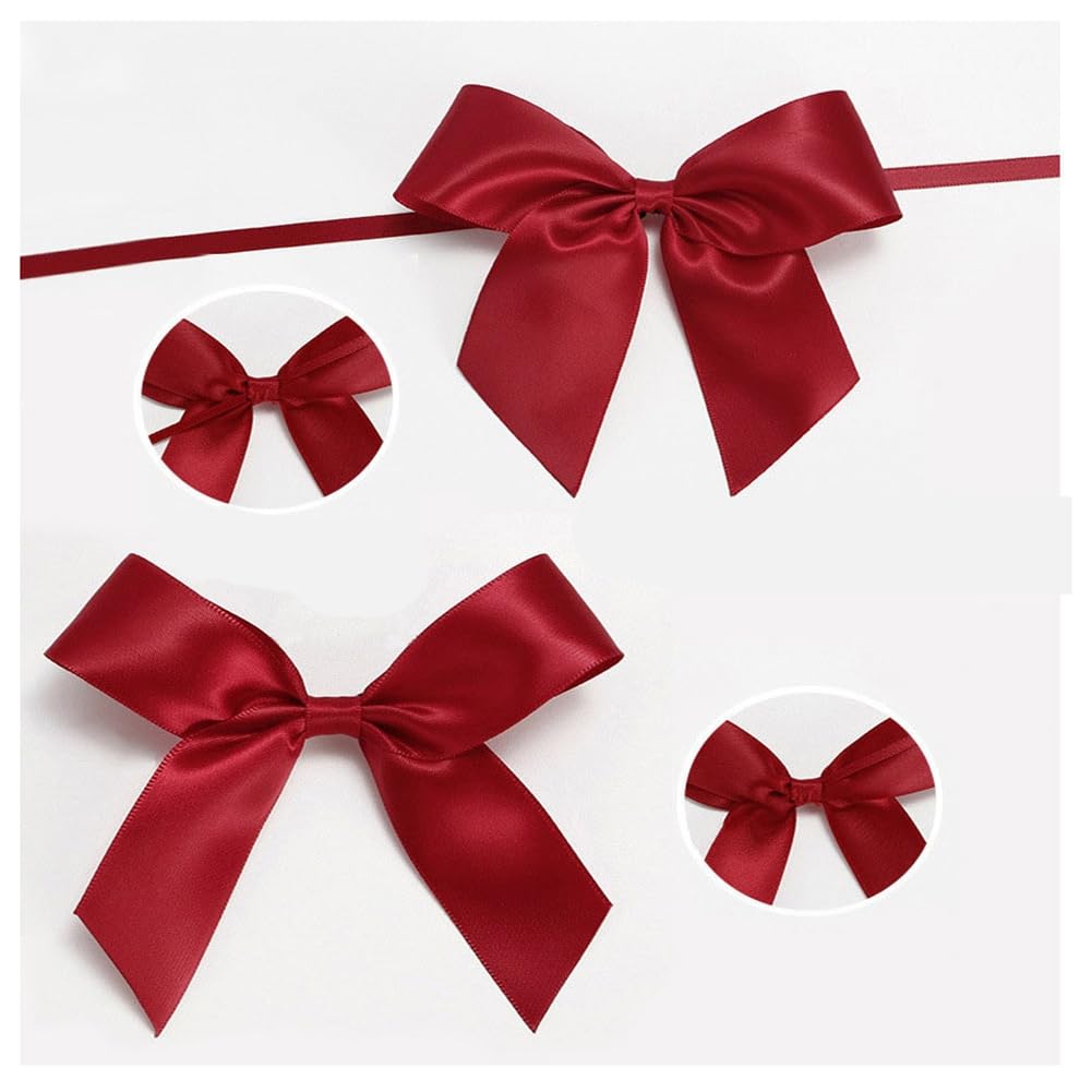 Geschenkschleife Dekoschleife mit Band Satinbandschleifen zur Dekoration von Paketen Geschenkbox Schleifen für Weihnachten Hochzeit Geburtstag Partys Geschenke Deko Rot 100 Stück